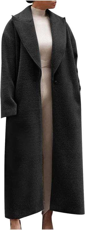 Womens Trench Coat Notched Lapel Double Breasted Wool Coat Winter Fashion Warm Pea Coats Elegant Casual Overcoat