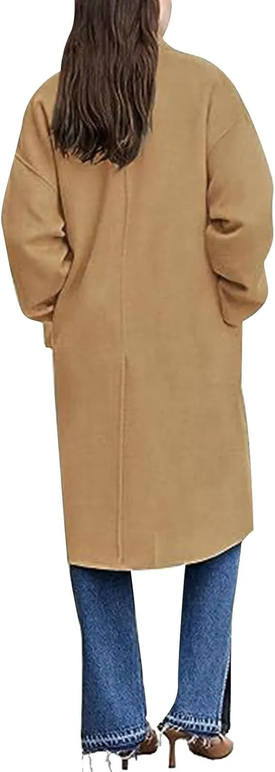 Womens Trench Coat Notched Lapel Double Breasted Wool Coat Winter Fashion Warm Pea Coats Elegant Casual Overcoat
