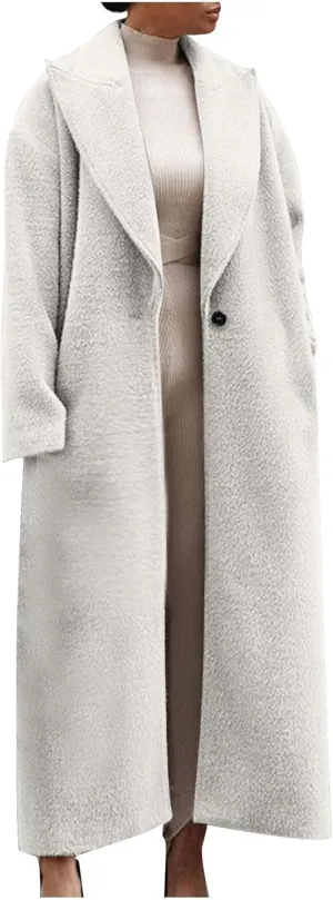 Womens Trench Coat Notched Lapel Double Breasted Wool Coat Winter Fashion Warm Pea Coats Elegant Casual Overcoat