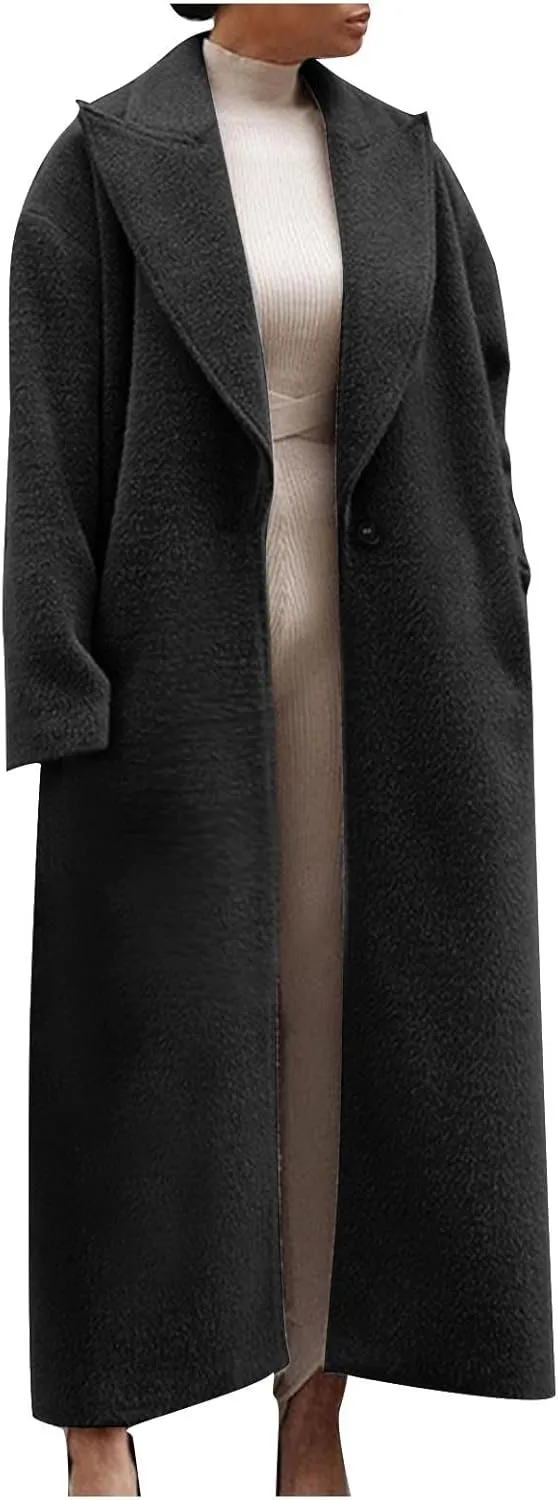 Womens Trench Coat Notched Lapel Double Breasted Wool Coat Winter Fashion Warm Pea Coats Elegant Casual Overcoat