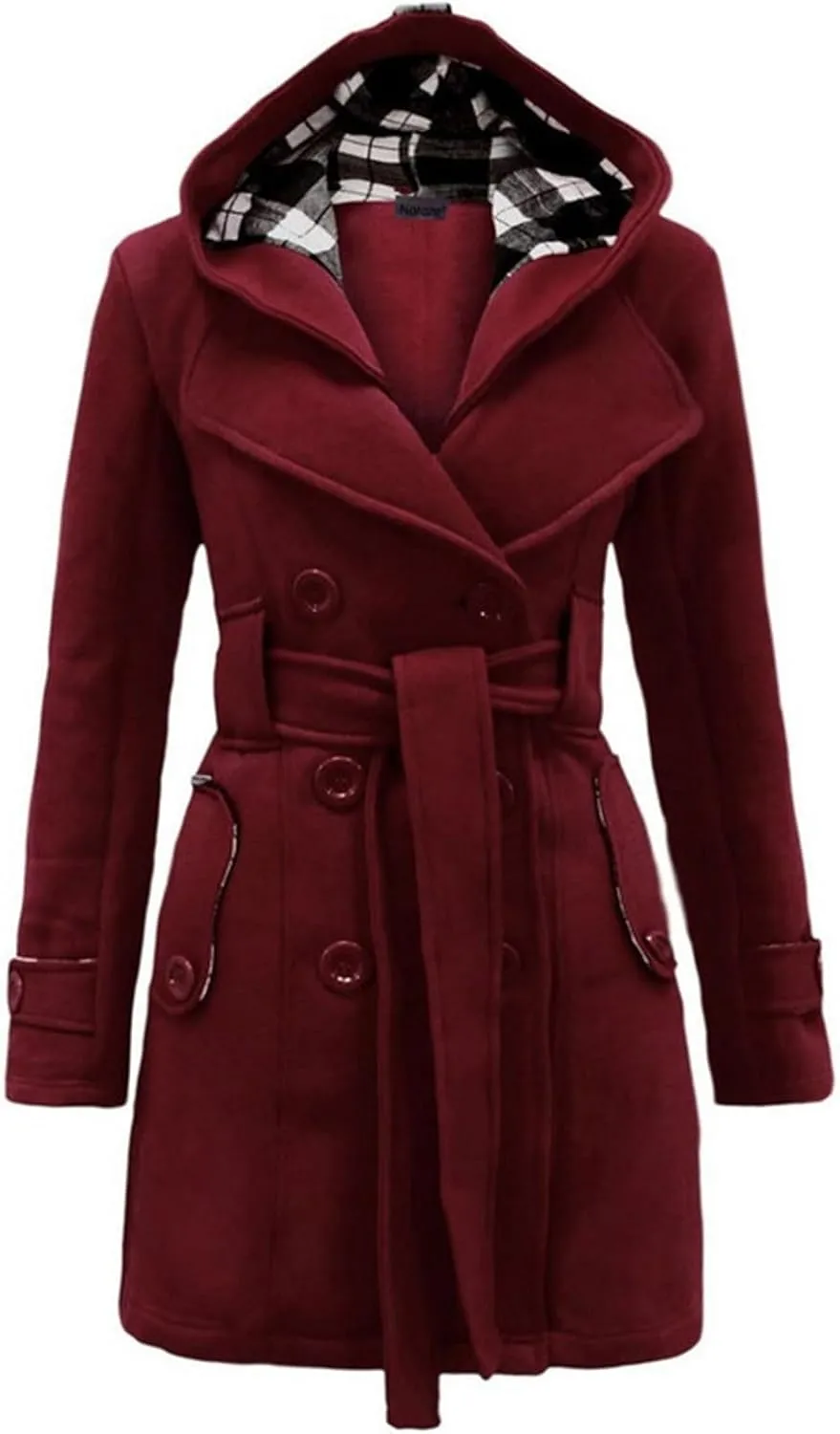 Womens Trench Coats Fall Winter Double Breasted Mid-Length Overcoat Lapel Button Down Peacoat Outerwear With Belt