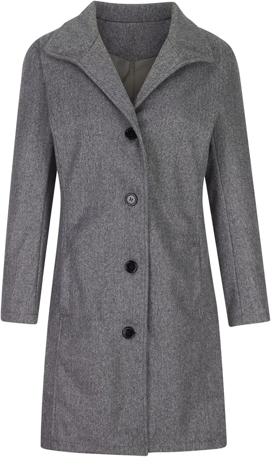 Women's Trench Coats, Mid Long Retro Single-Breasted Winter Outwear Classic Lapel Overcoat Solid Outerwear