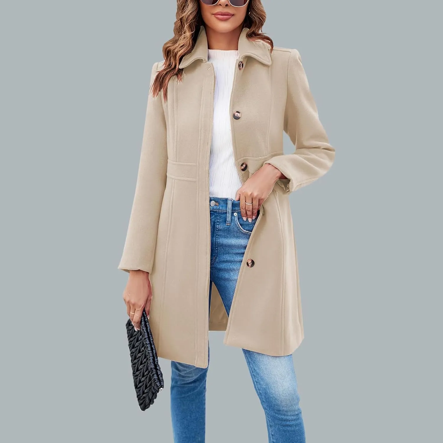 Women's Trench Coats Trendy 2024 Winter Warm Long Coat Slim Classic Solid Color Trench Coats