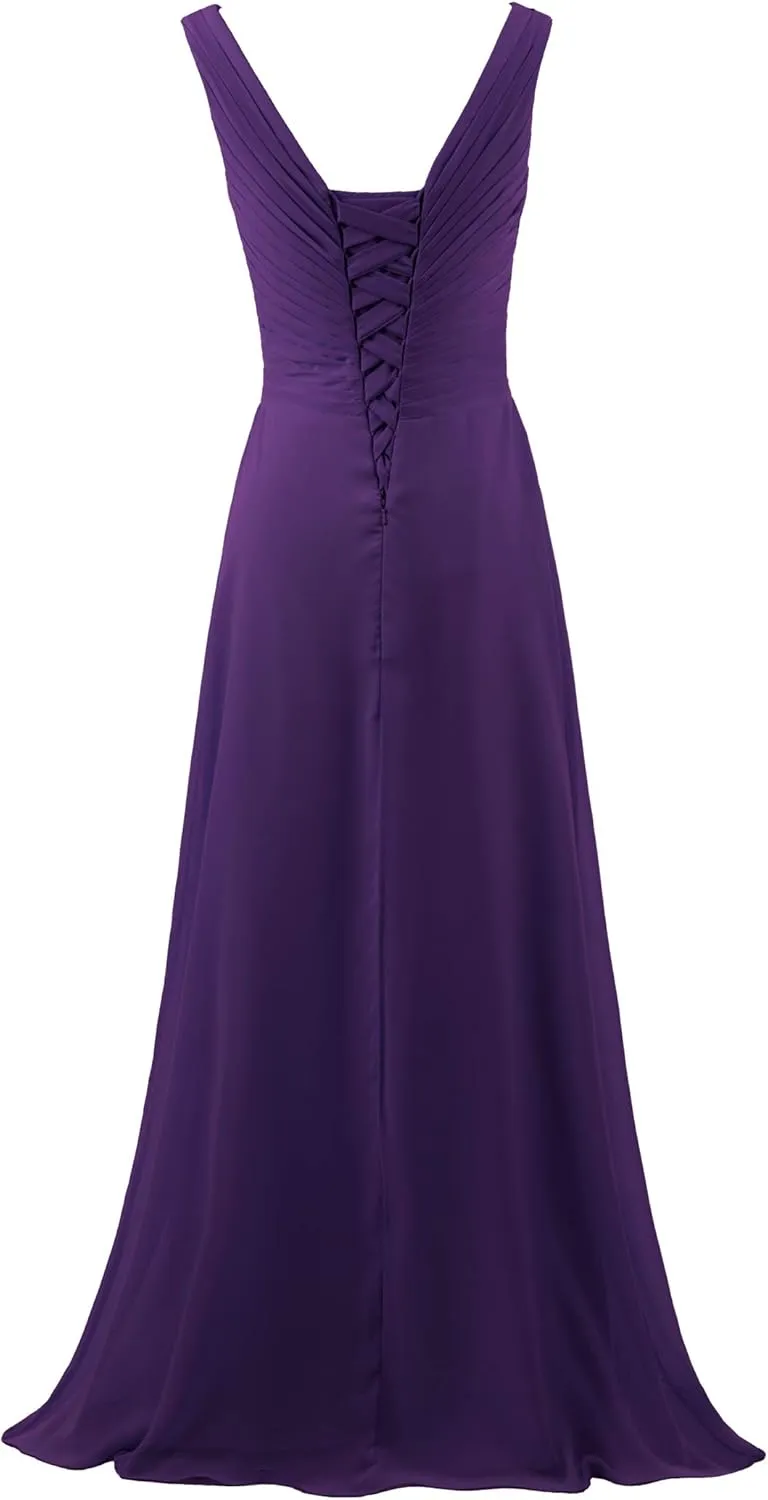 Women's V Neck Sleeveless 2023 Fall Elegant Long Bridesmaid Dress Formal Wedding Guest Evening Party Dress