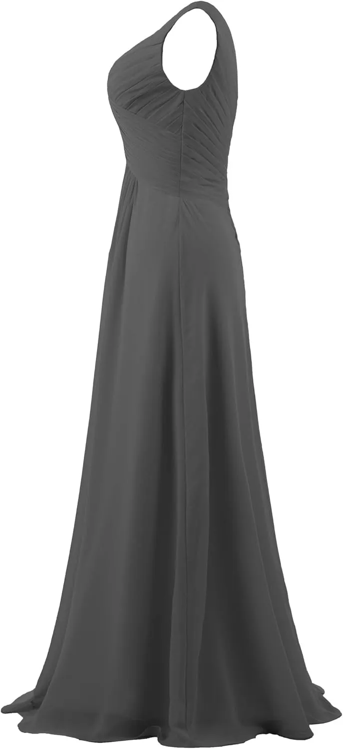 Women's V Neck Sleeveless 2023 Fall Elegant Long Bridesmaid Dress Formal Wedding Guest Evening Party Dress