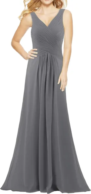 Women's V Neck Sleeveless 2023 Fall Elegant Long Bridesmaid Dress Formal Wedding Guest Evening Party Dress