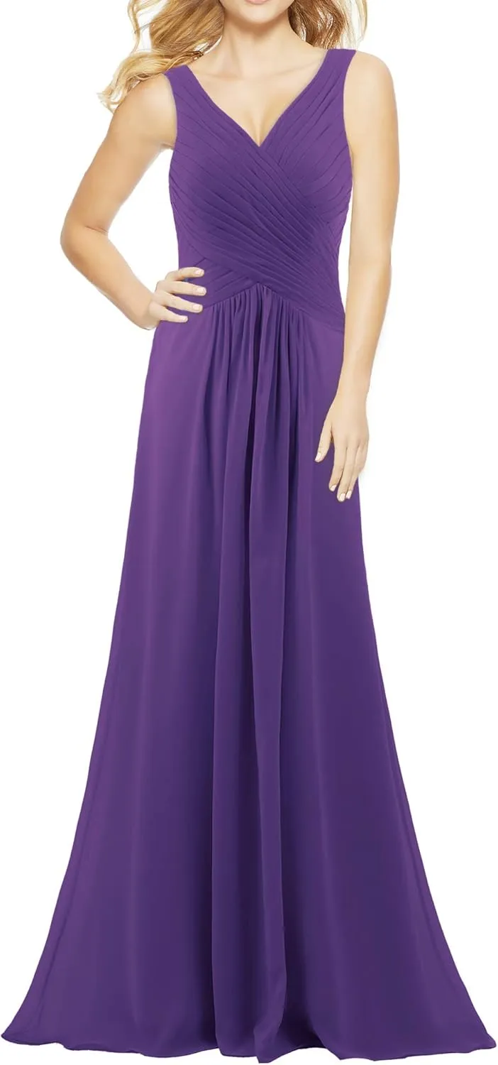 Women's V Neck Sleeveless 2023 Fall Elegant Long Bridesmaid Dress Formal Wedding Guest Evening Party Dress
