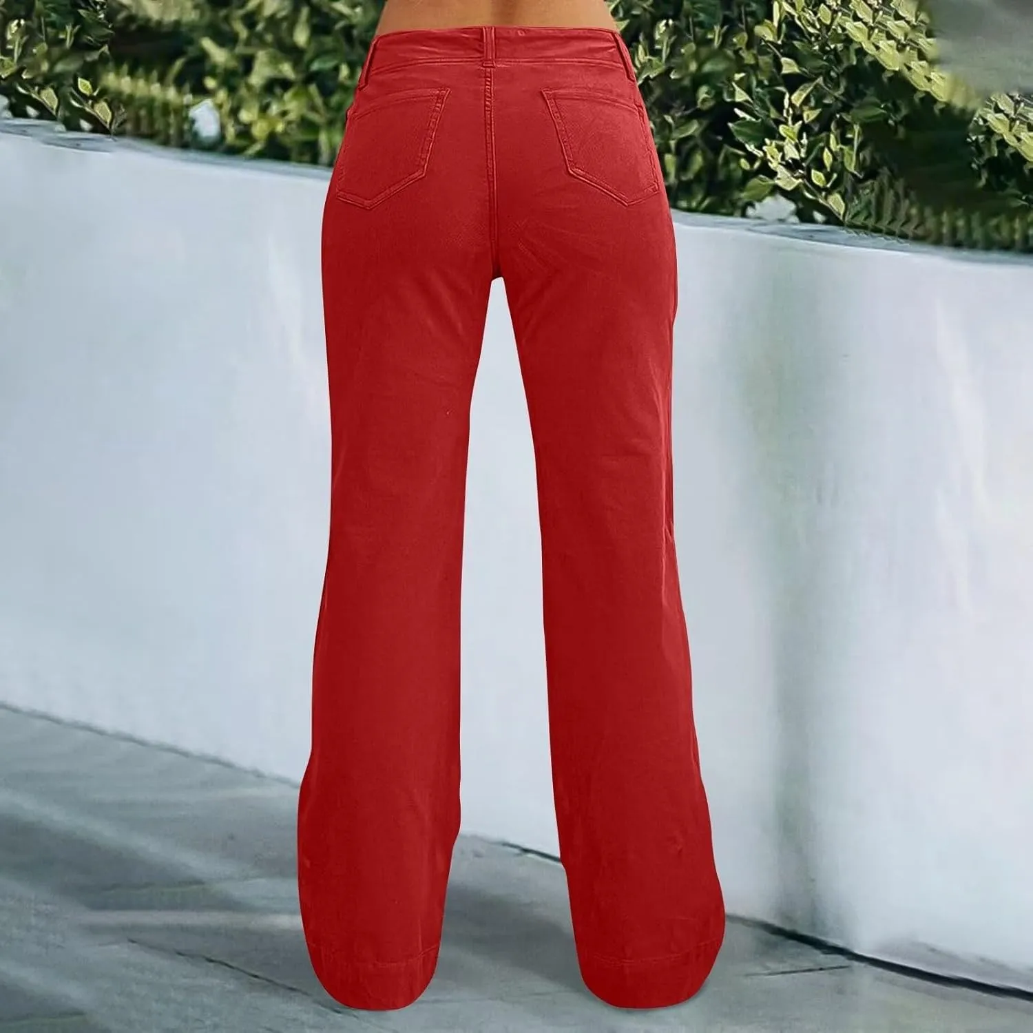 Women's Wide Leg Flare Pants Double Button Mid Waist Casual Trousers Trendy High-Waisted Fashion Pants