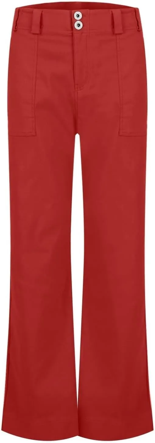 Women's Wide Leg Flare Pants Double Button Mid Waist Casual Trousers Trendy High-Waisted Fashion Pants