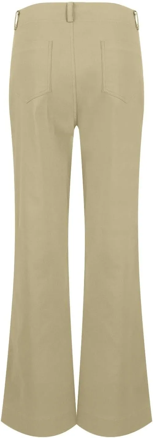 Women's Wide Leg Flare Pants Double Button Mid Waist Casual Trousers Trendy High-Waisted Fashion Pants