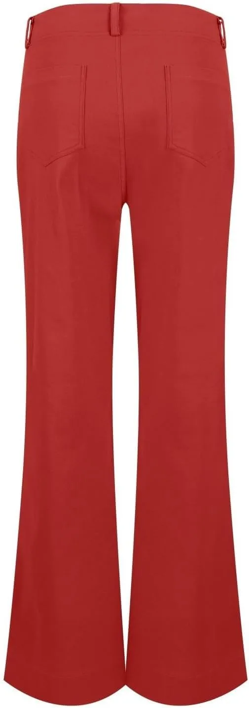 Women's Wide Leg Flare Pants Double Button Mid Waist Casual Trousers Trendy High-Waisted Fashion Pants