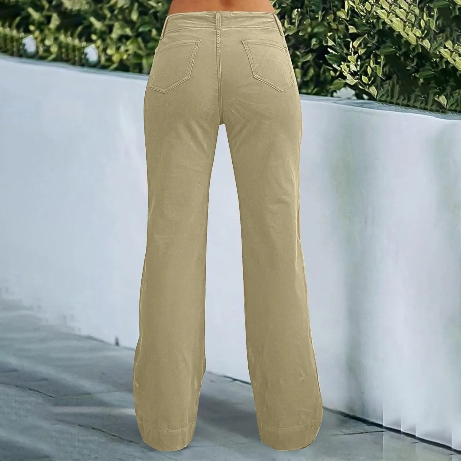 Women's Wide Leg Flare Pants Double Button Mid Waist Casual Trousers Trendy High-Waisted Fashion Pants