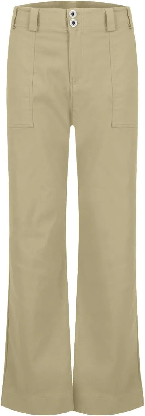 Women's Wide Leg Flare Pants Double Button Mid Waist Casual Trousers Trendy High-Waisted Fashion Pants