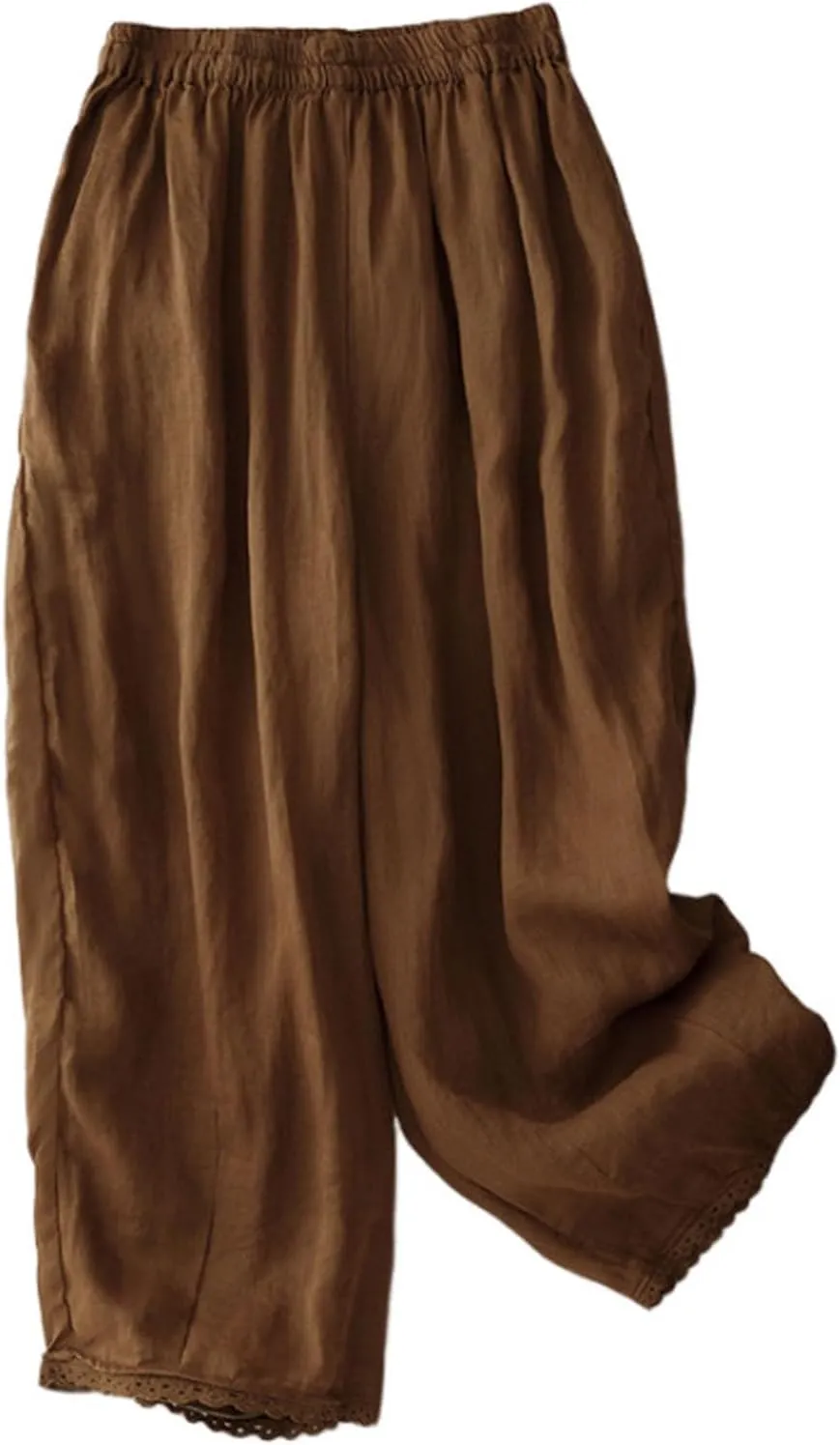 Womens Wide Leg Linen Pants Summer Elastic Waist Solid Lounge Trousers Casual Fashion Loose Vacation Palazzo Pants