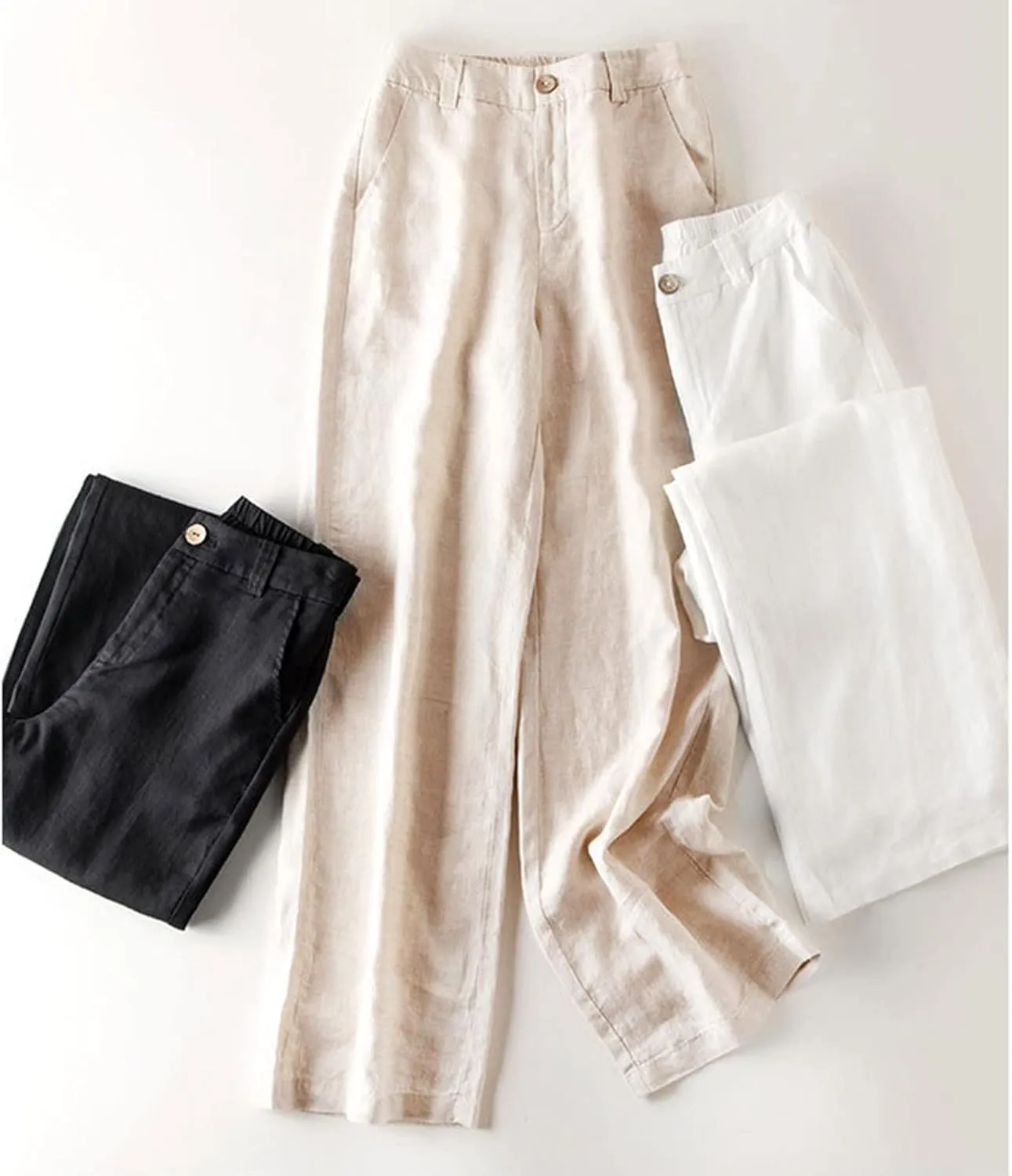 Womens Wide Leg Linen Pants Wide Leg Pants Button Up Straight Leg Trousers Linen Blend Pants