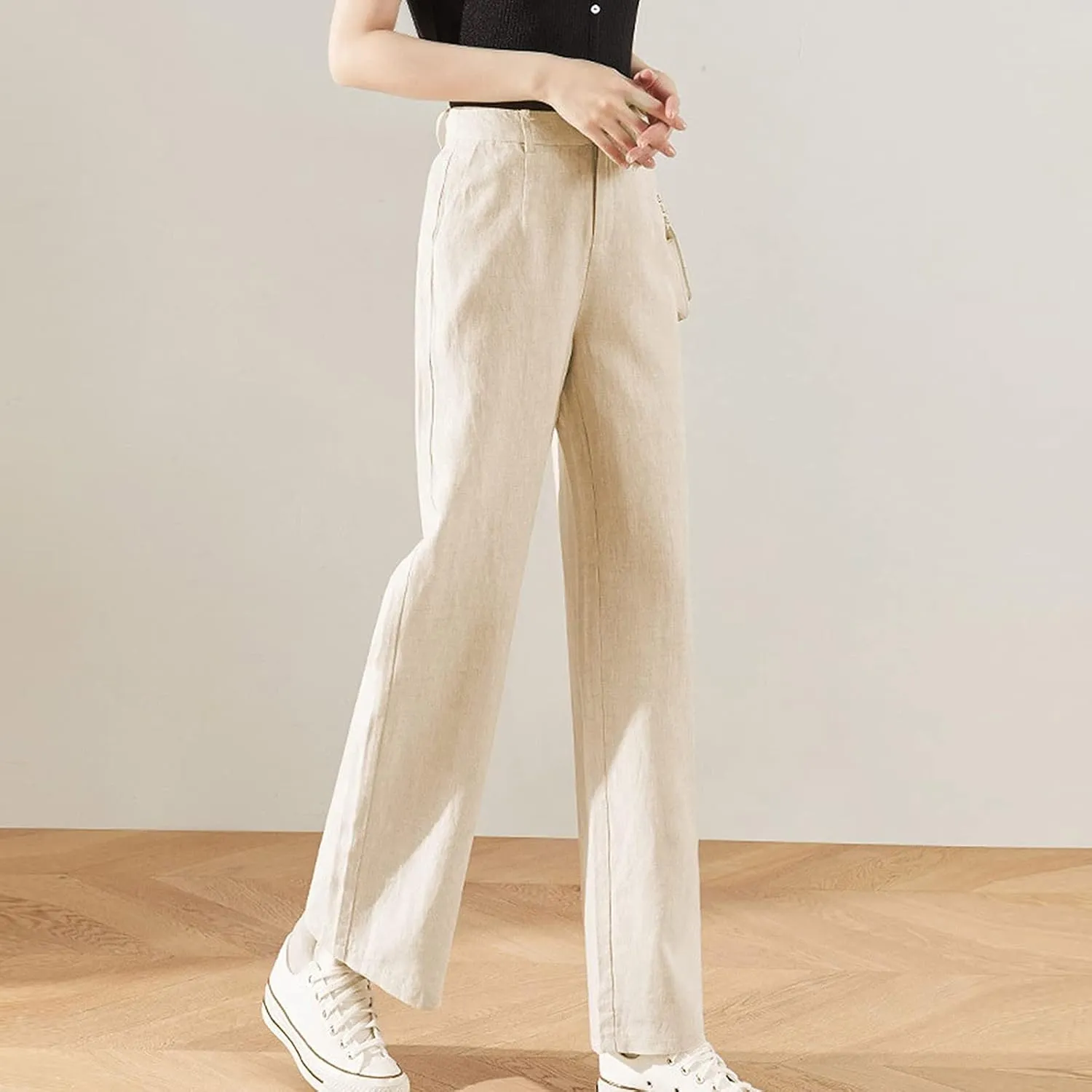Womens Wide Leg Linen Pants Wide Leg Pants Button Up Straight Leg Trousers Linen Blend Pants