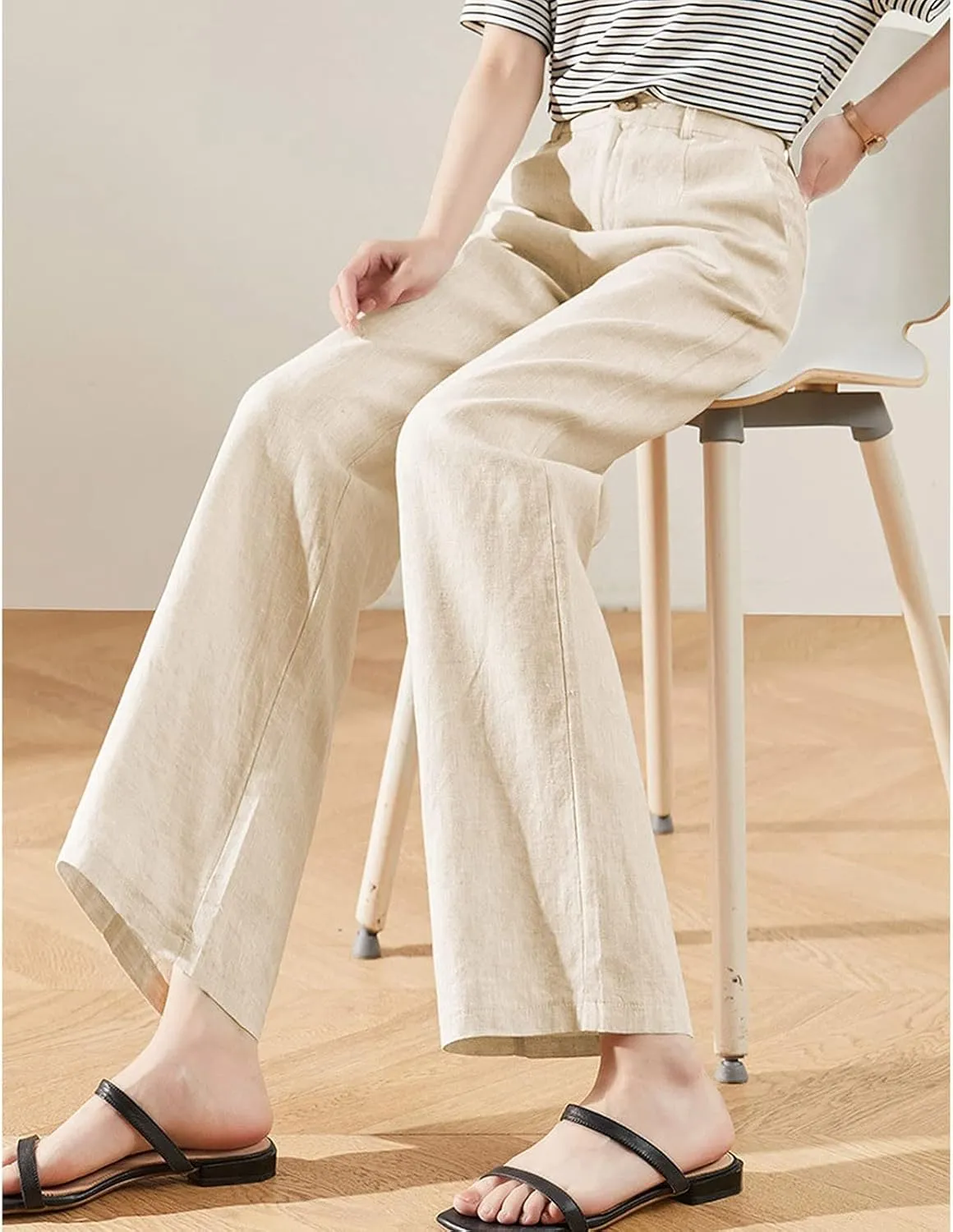 Womens Wide Leg Linen Pants Wide Leg Pants Button Up Straight Leg Trousers Linen Blend Pants