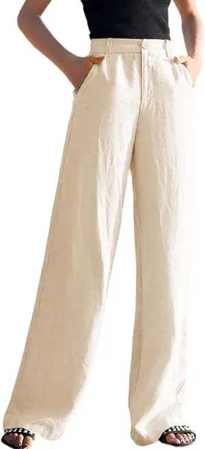 Womens Wide Leg Linen Pants Wide Leg Pants Button Up Straight Leg Trousers Linen Blend Pants