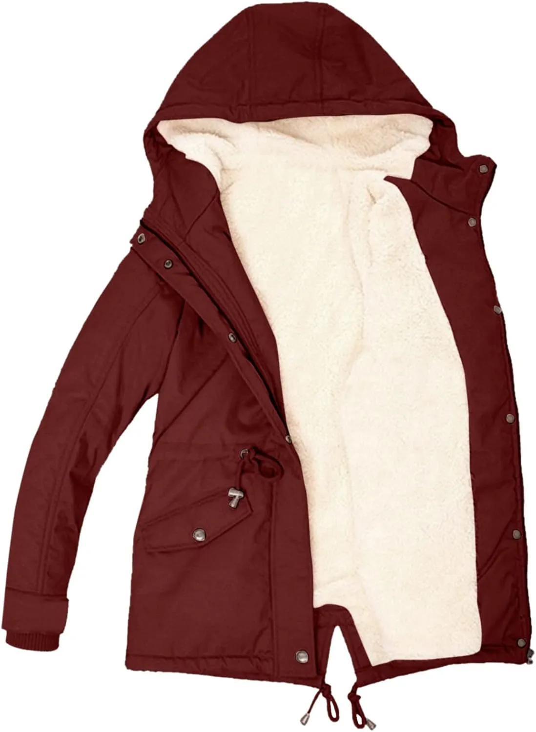 Womens Winter Casual Quilted Coat Loose Fit Long Sleeve Button Zip Overcoat Fashion Warm Fleece Jacket Padded Outwear