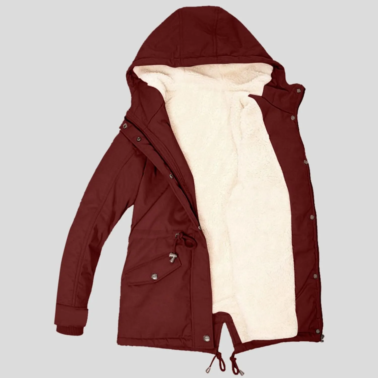 Womens Winter Casual Quilted Coat Loose Fit Long Sleeve Button Zip Overcoat Fashion Warm Fleece Jacket Padded Outwear