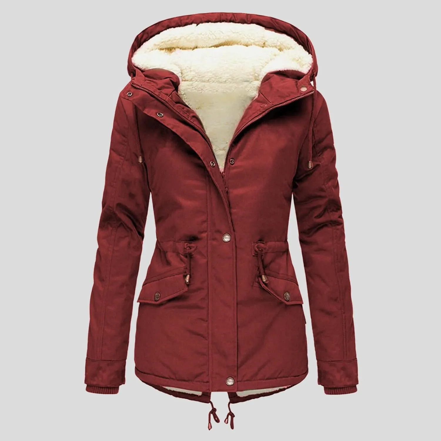 Womens Winter Casual Quilted Coat Loose Fit Long Sleeve Button Zip Overcoat Fashion Warm Fleece Jacket Padded Outwear