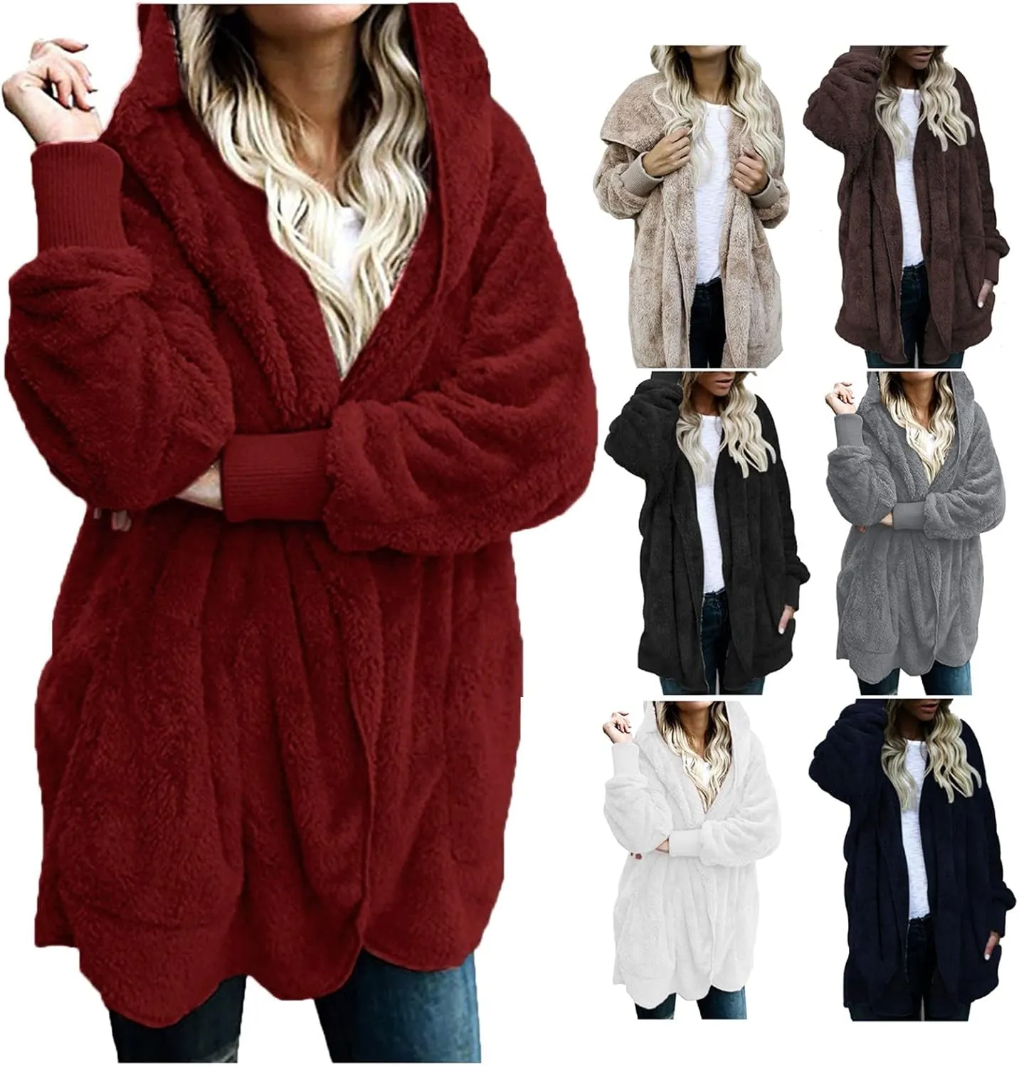 Womens Winter Coats Baggy Comfy Shaggy Sherpa Jacket Oversized Fleece Outwear Casual Open Front Cardigan fith Pockets