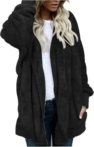 Womens Winter Coats Baggy Comfy Shaggy Sherpa Jacket Oversized Fleece Outwear Casual Open Front Cardigan fith Pockets