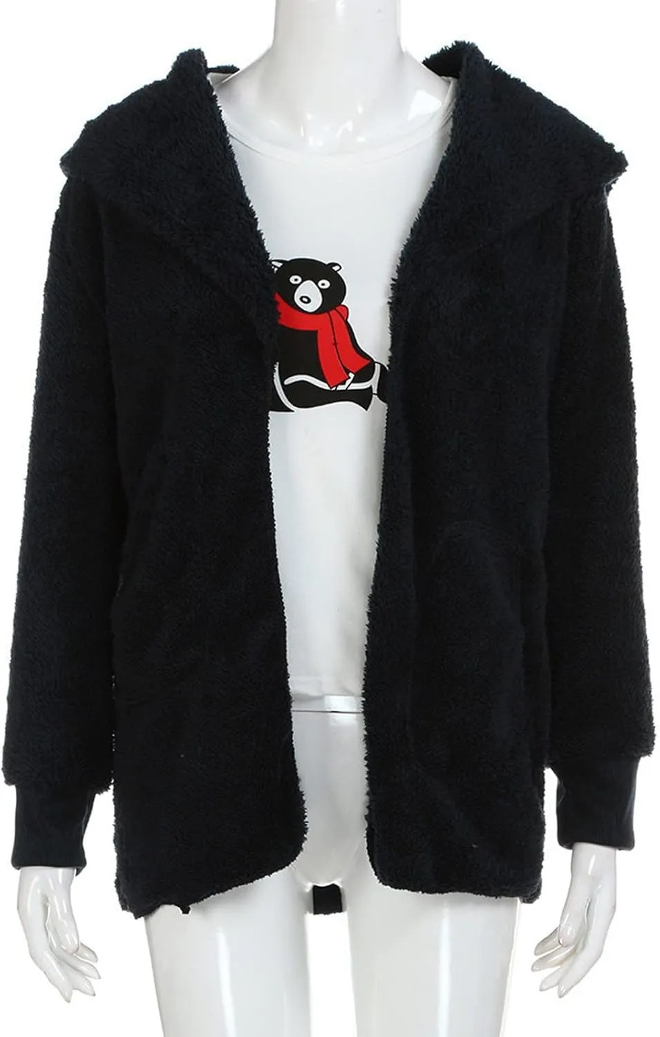 Womens Winter Coats Baggy Comfy Shaggy Sherpa Jacket Oversized Fleece Outwear Casual Open Front Cardigan fith Pockets