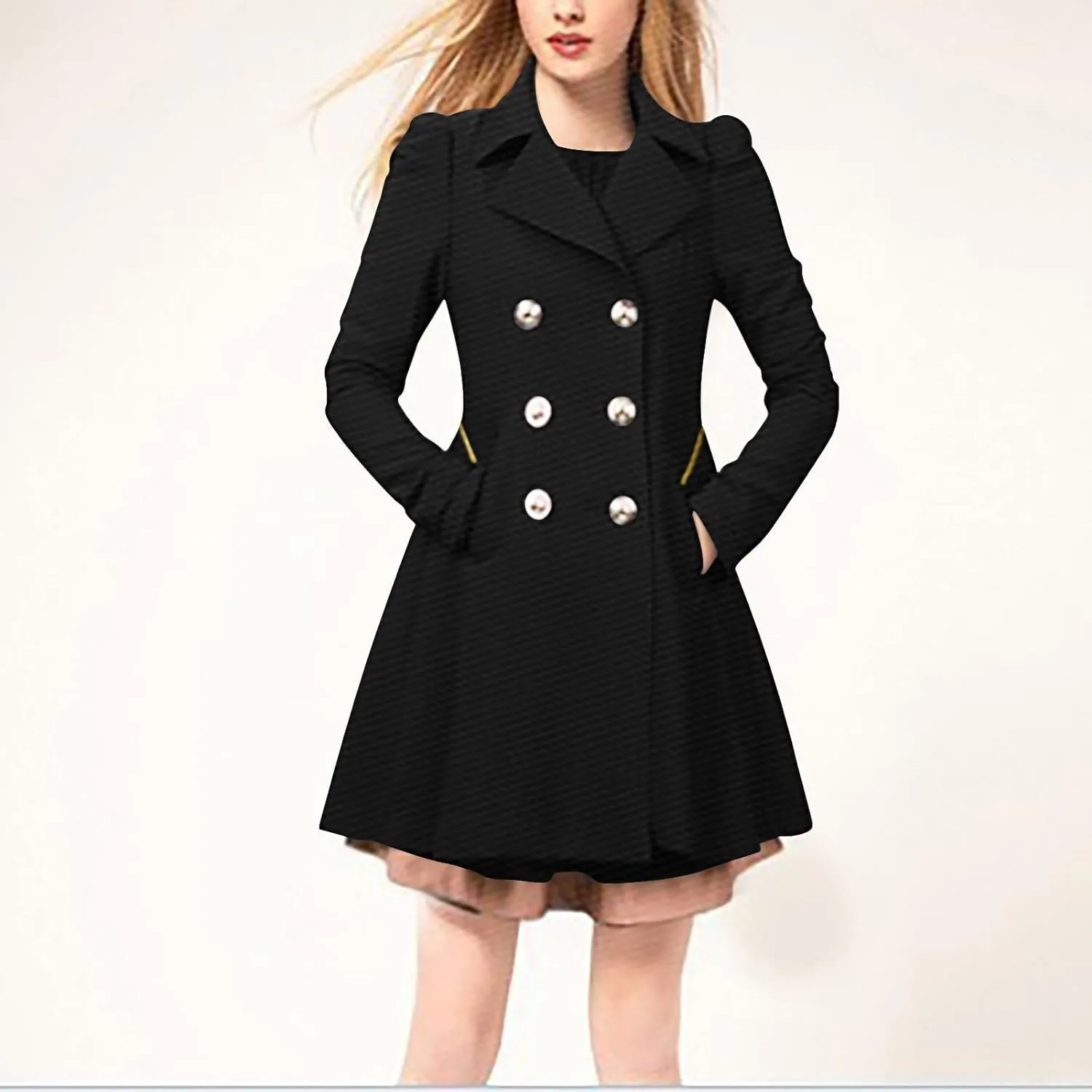 Womens Winter Coats Basic Collar Open Front Belted Wool Coat Casual Fashion Trench Coat Elegant Peacoat with Hood