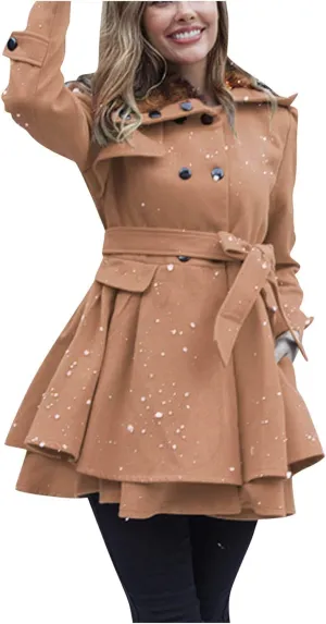 Womens Winter Coats Basic Collar Open Front Belted Wool Coat Casual Fashion Trench Coat Elegant Peacoat with Hood