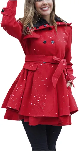 Womens Winter Coats Basic Collar Open Front Belted Wool Coat Casual Fashion Trench Coat Elegant Peacoat with Hood