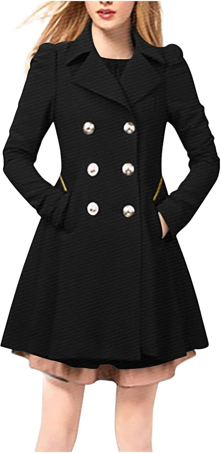 Womens Winter Coats Basic Collar Open Front Belted Wool Coat Casual Fashion Trench Coat Elegant Peacoat with Hood