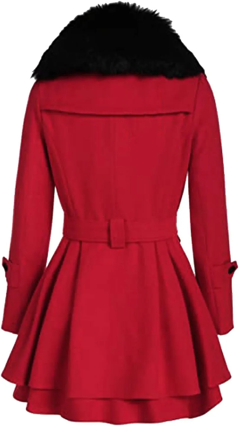 Womens Winter Coats Basic Collar Open Front Belted Wool Coat Casual Fashion Trench Coat Elegant Peacoat with Hood