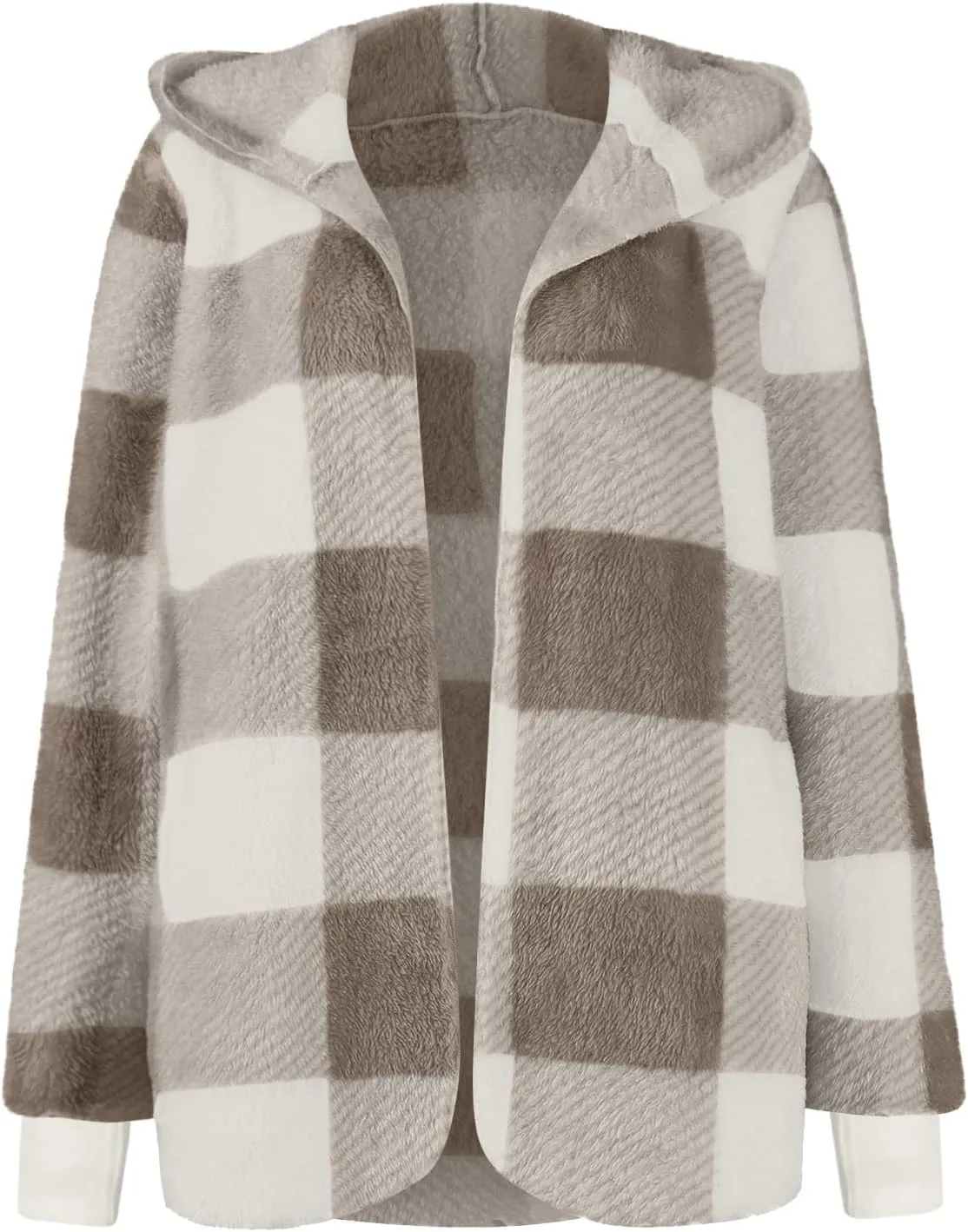Womens Winter Coats Warm Plush Jackets Open Front Long Sleeve Cardigan Trendy Plaid Fuzzy Outerwear