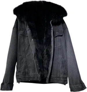 Women's Winter Denim Jackets Faux Fur Lined Warm Coats Sherpa Fur Fleece Lined Thicken Denim Jean Trucker Jacket Coat
