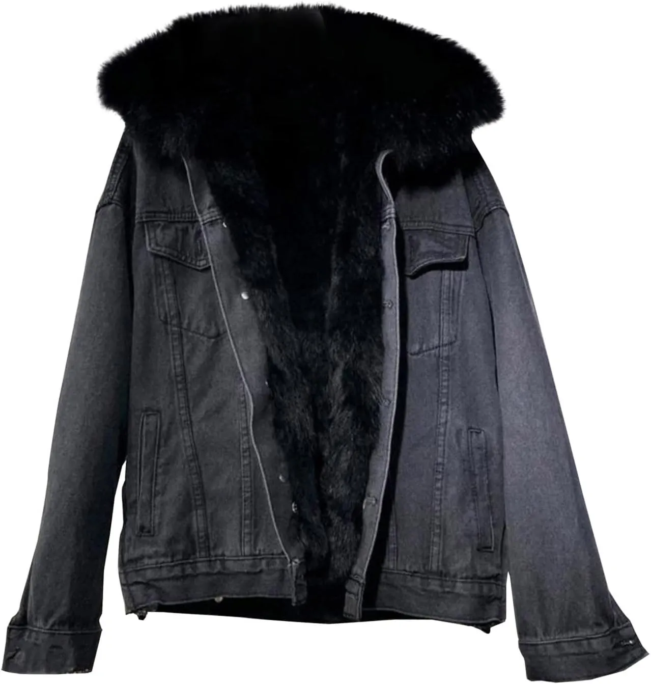 Women's Winter Denim Jackets Faux Fur Lined Warm Coats Sherpa Fur Fleece Lined Thicken Denim Jean Trucker Jacket Coat