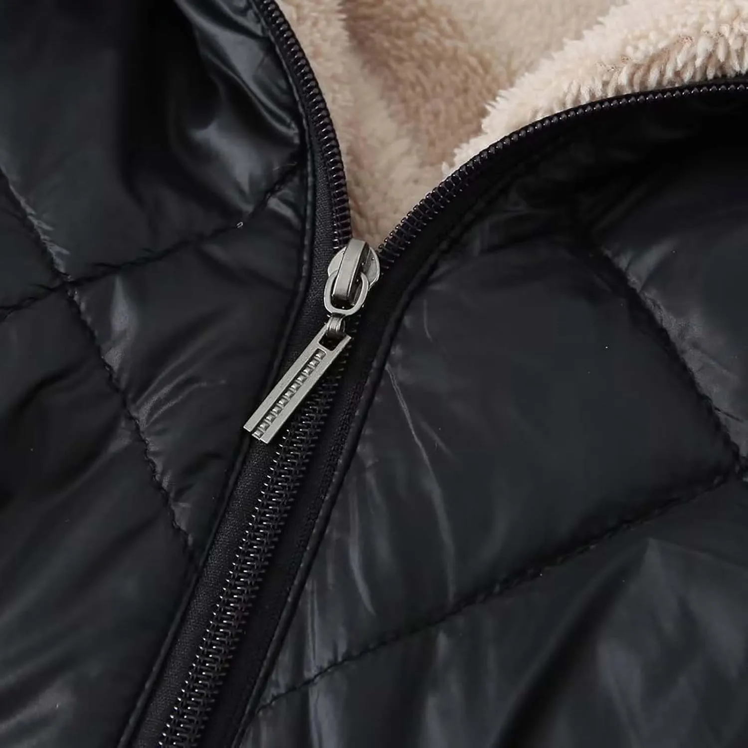 Women's Winter Hooded Plush Coat Warm Lamb Shacket Fleece Lined Jackets Padded Cotton Zip Up Heavyweight Coats