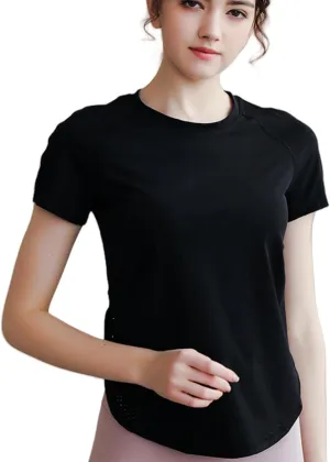 Women's Yoga T-Shirt Slim-Fit Quick-Dry Mesh Hem Workout Top,Stretchy Outdoor Running Shirt,S-XL