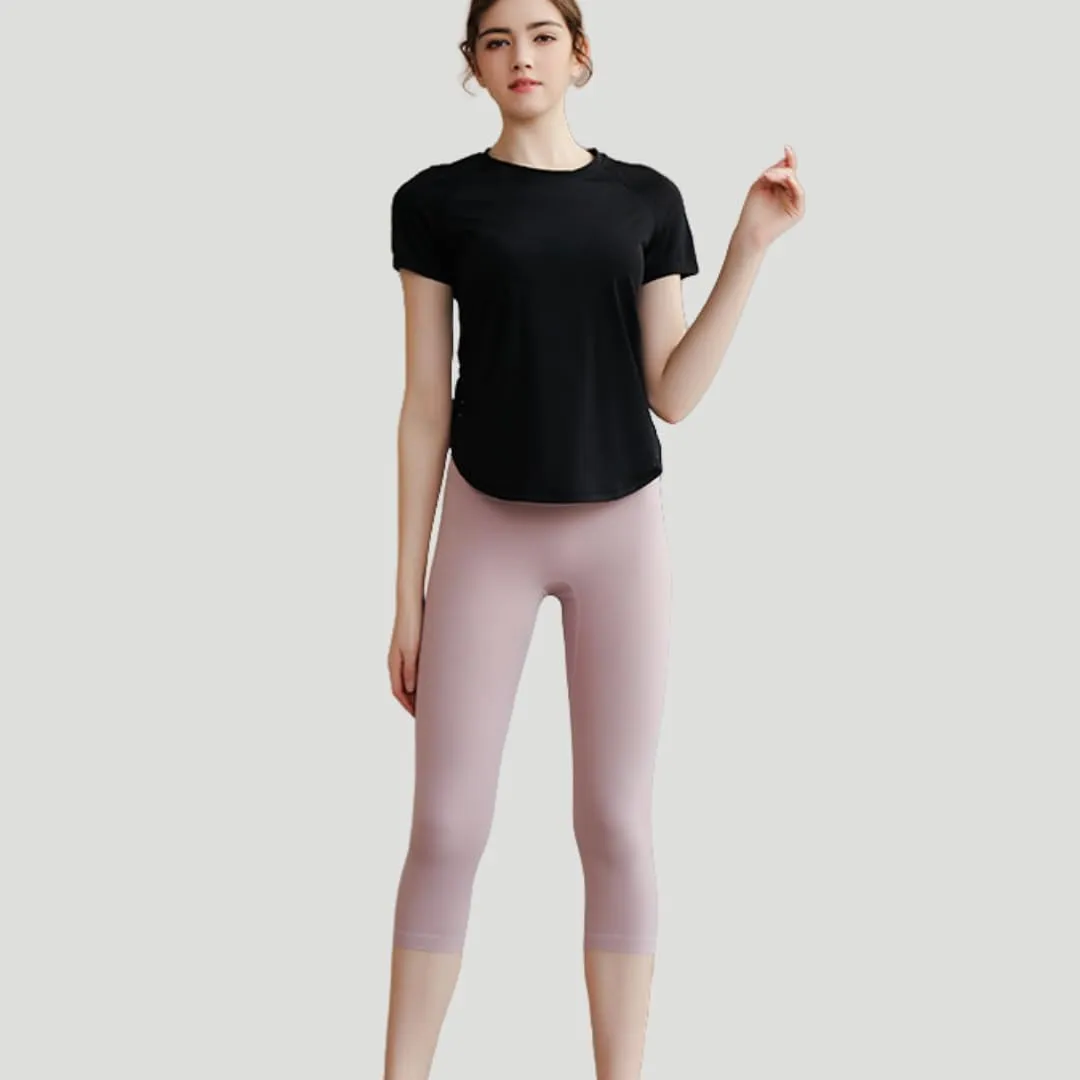 Women's Yoga T-Shirt Slim-Fit Quick-Dry Mesh Hem Workout Top,Stretchy Outdoor Running Shirt,S-XL