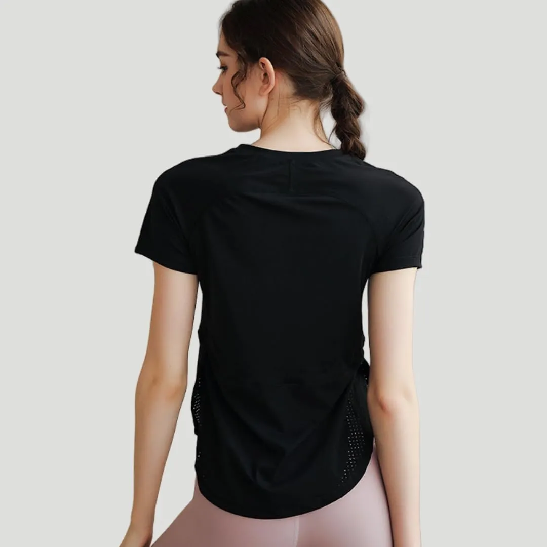Women's Yoga T-Shirt Slim-Fit Quick-Dry Mesh Hem Workout Top,Stretchy Outdoor Running Shirt,S-XL