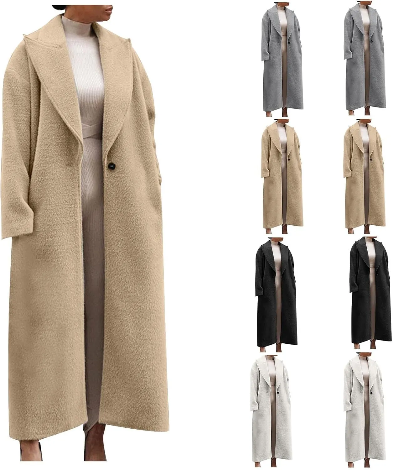 Wool Coats for Women Casual Open Front Winter Trench Coat Oversized Notch Lapel Thicken Bussiness Jacket With Belts