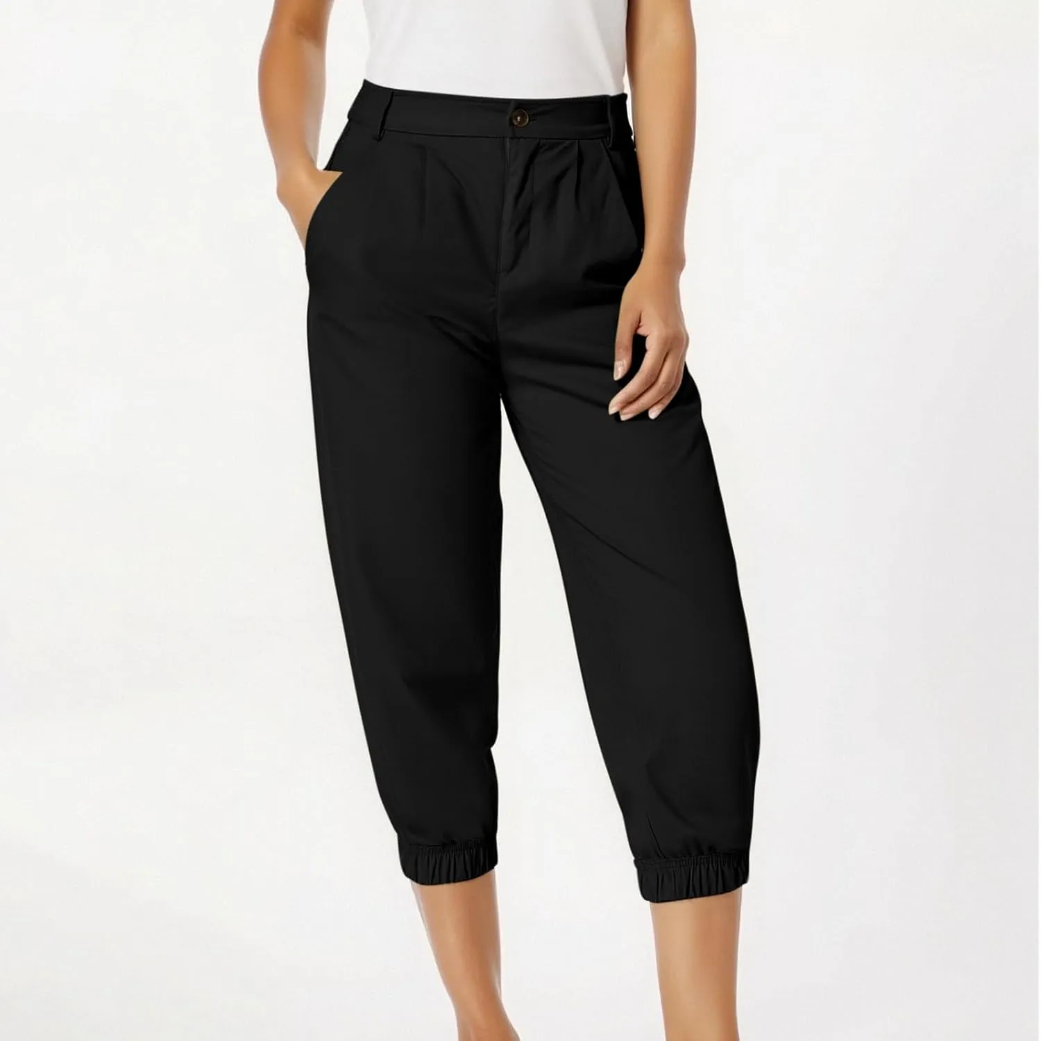 Work Capri Pant for Women Summer Business Casual High-Waist Crop Pant Fashion Dressy Trousers with Pockets S-3XL