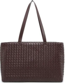 Woven Tote Bag for Women  Large Premium Vegan Leather Shoulder Bag with Laptop compartment, Perfect for Work and Travel