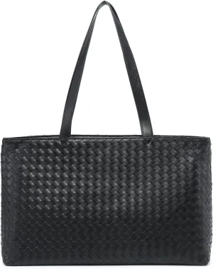 Woven Tote Bag for Women  Large Premium Vegan Leather Shoulder Bag with Laptop compartment, Perfect for Work and Travel