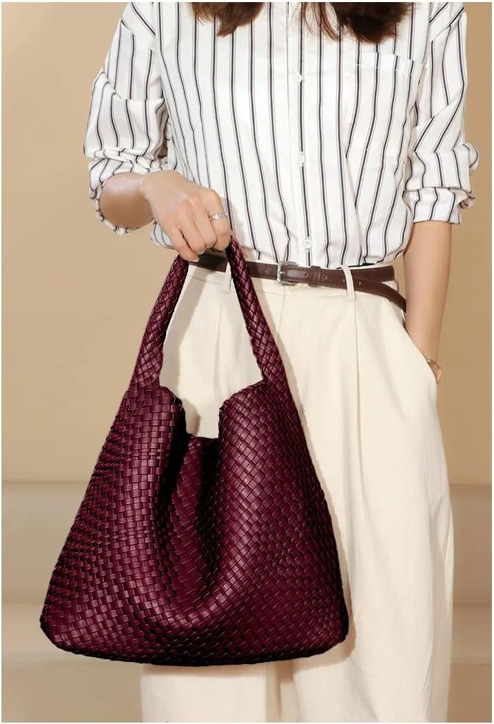 Woven Tote Bag for Women  Large Premium Vegan Leather Shoulder Handbag, Hobo bag, Perfect for Work, Travel, and Daily Use