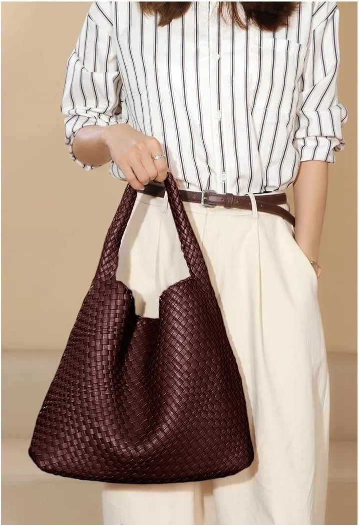 Woven Tote Bag for Women  Large Premium Vegan Leather Shoulder Handbag, Hobo bag, Perfect for Work, Travel, and Daily Use