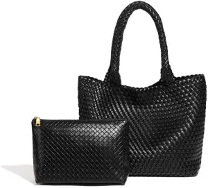 Woven Tote Bag for Women  Large Premium Vegan Leather Shoulder Handbag, Perfect for Work, Travel, and Daily Use