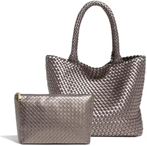 Woven Tote Bag for Women  Large Premium Vegan Leather Shoulder Handbag, Perfect for Work, Travel, and Daily Use