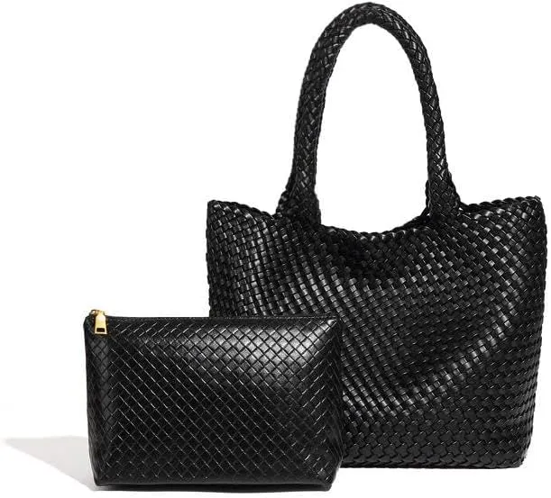 Woven Tote Bag for Women  Large Premium Vegan Leather Shoulder Handbag, Perfect for Work, Travel, and Daily Use