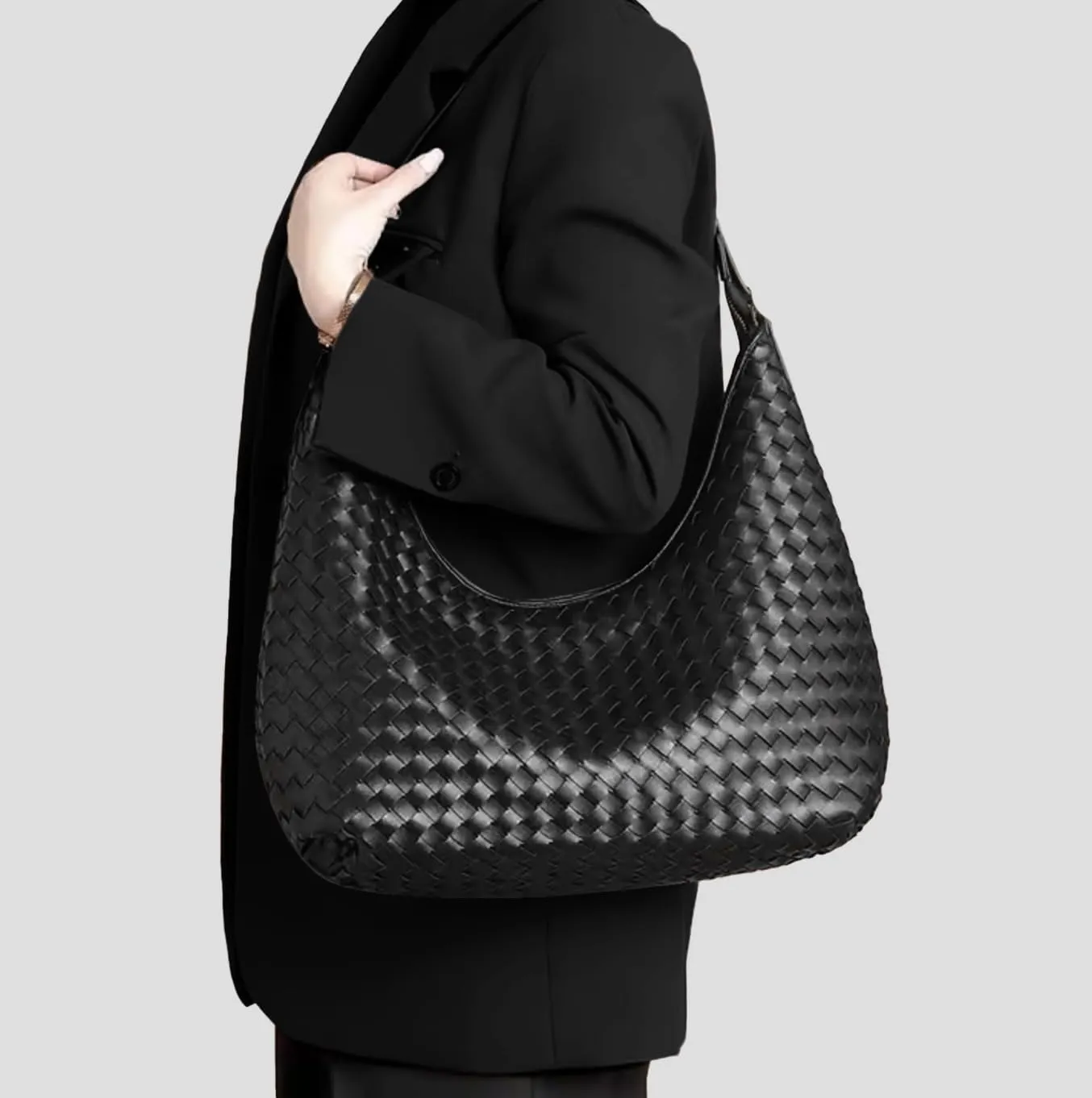 Woven Tote Bag for Women  Large Premium Vegan Leather Shoulder Handbag, Perfect for Work, Travel, and Daily Use